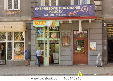 KRYNICA ZDROJ, POLAND - OCTOBER 13, 2016. Famous ice cream parlor in Historic city center of Krynica Zdroj.