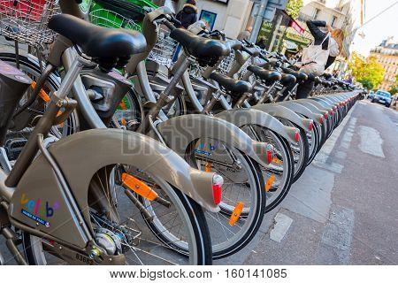 Velib Bicycle Station In Paris, France
