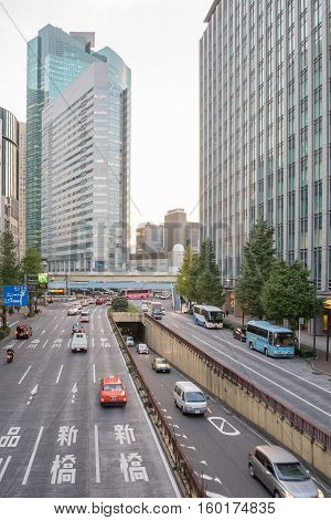 Ginza Tokyo Japan - NOV 21, 2016 : Traffic at Showa Dori road is the main road that runs through the middle of Showa in Tokyo, Japan