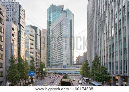 Ginza Tokyo Japan - NOV 21, 2016 : Traffic at Showa Dori road is the main road that runs through the middle of Showa in Tokyo, Japan