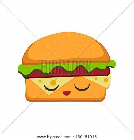 Hamburger vector illustration in flat cartoon style. Fast food background. Hamburger emoticon characters fun face