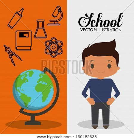 cartoon school pupil boy globe flyier vector illustration eps 10