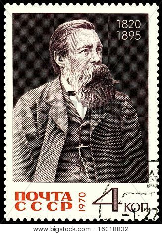 Vintage Briefmarke. Porträt Friedrich Engels.