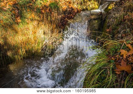 Scenic Mountain Autumn Landscape With River And   Watergfalls, Peloponnese, Greece