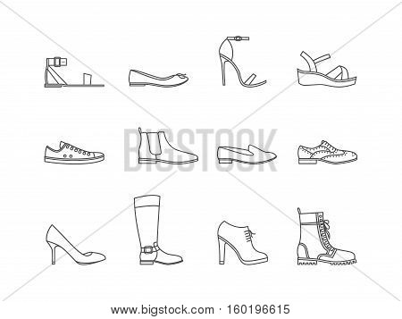 Color Woman Shoes Thin Line Set Pixel Perfect Art. Material Design Fashion Seasonal Shopping Vector illustration