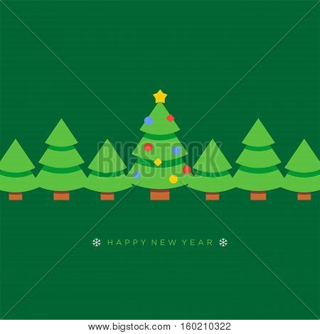 Happy new year 2017 vector greeting christmas tree with holiday toys background