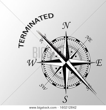 Illustration of Terminated word written aside compass