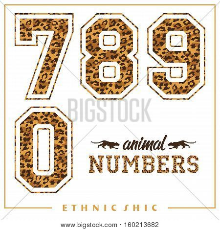 Vector animal numbers for t-shirts, posters, card and other uses. Sport chic. Trendy style. Leopard print. Fashion trend.