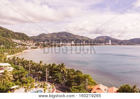 Phuket Thailand - Dec 4 2016: Patong beach view from hill of Kalim bay right hand side of it
