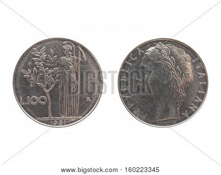 Italian Lira Coin Isolated Over White