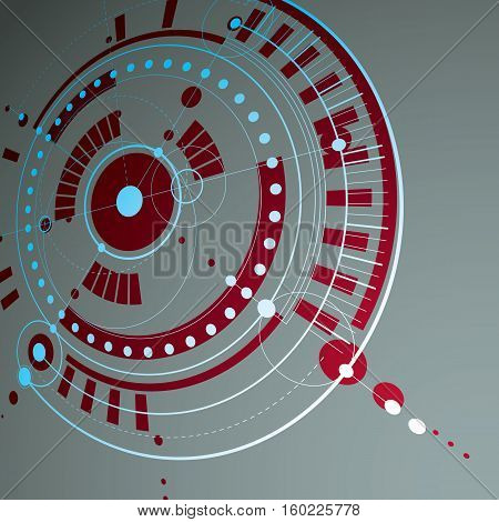 Geometric technology 3d vector drawing red technical abstract scheme of engine or engineering mechanism.