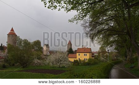 Urban landscape with a lake / Dinkelsbühl (Germany)