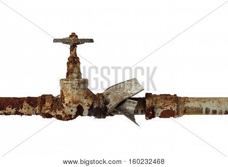 Old rusty straight flow z-body globe valve for water with some rubber used to repair leakage