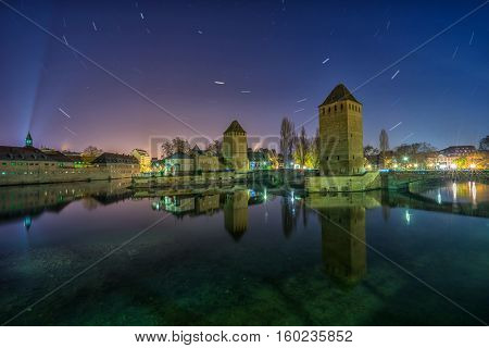 Strasbourg, medieval bridge Ponts Couverts is located in the historic district 