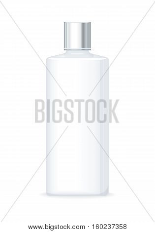 Lotion or shower gel bottle isolated on white. Empty cosmetic product tube. Reservoir without label. No logo or trademark on flask. Part of series of decorative cosmetics items. Vector illustration