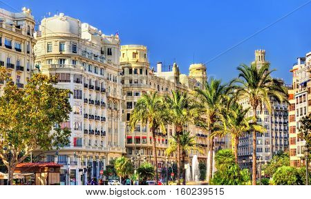 View of the Plaza del Ayuntamiento or the Modernisme Plaza of the City Hall of Valencia