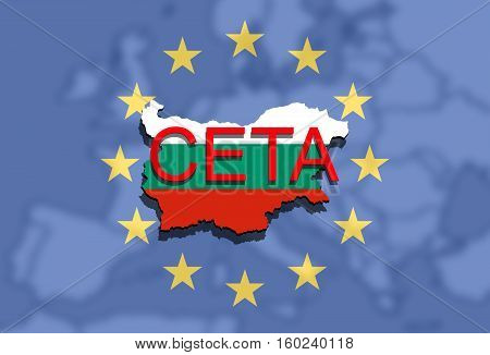 Ceta - Comprehensive Economic And Trade Agreement On Euro Uion Background, Bulgaria Map