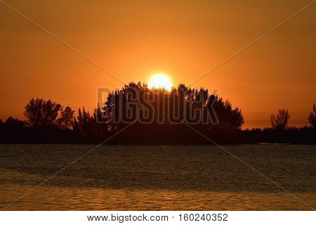 Golden winter sunset on the Gulf of Mexico.