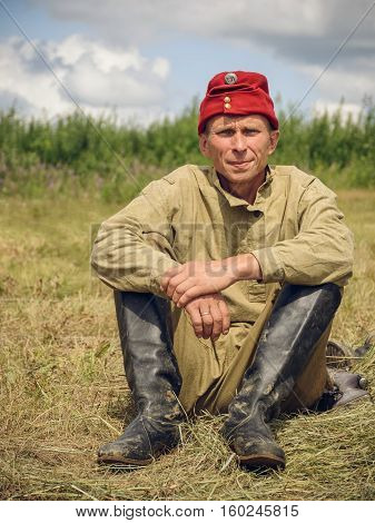 POKROVSKOE, SVERDLOVSK OBLAST, RUSSIA - JULY 17, 2016: Historical reenactment of Russian Civil war in the Urals in 1919.