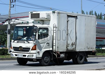 CHIANG MAI THAILAND - OCTOBER 31 2016: Cold Container Truck for Ice Transportation. Photo at road no.121 about 8 km from downtown Chiangmai thailand.