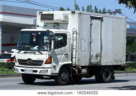 CHIANG MAI THAILAND - OCTOBER 31 2016: Cold Container Truck for Ice Transportation. Photo at road no.121 about 8 km from downtown Chiangmai thailand.