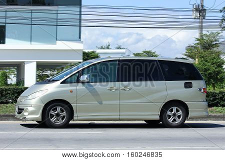 CHIANG MAI THAILAND - OCTOBER 31 2016: Private Toyota Estima car. Family van with hybrid drive to large families. Photo at road no.121 about 8 km from downtown Chiangmai thailand.