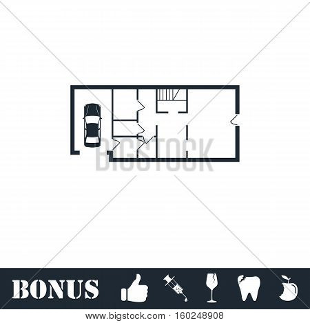 House plan icon flat. Vector illustration symbol and bonus pictogram