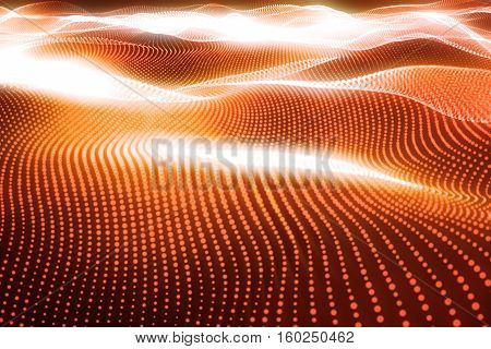 3d rendering abstract polygonal wave background with connecting dots and lines. Connection structure. Computer HUD. Flow. Wave. Red Lines and dots