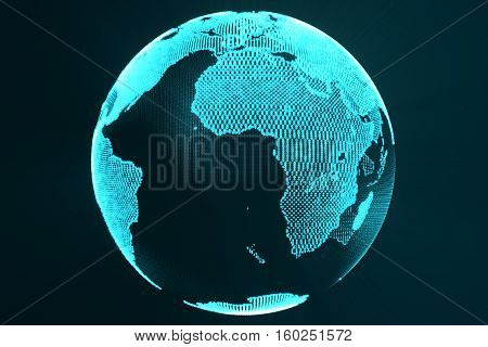 3d rendering digital Earth hologram concept. Technology image of globe blue futuristic color with light rays