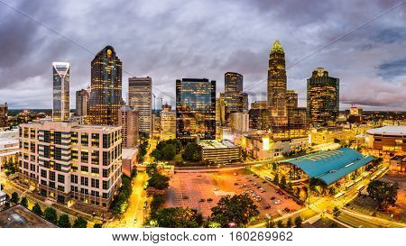 Charlotte, North Carolina, USA uptown skyline panorama.