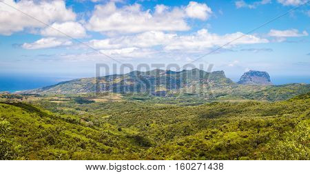 View from the viewpoint. Le Morn Brabant on background. Mauritius. Panorama
