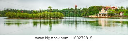 Temple at Ganga Talao. Mauritius. Panorama