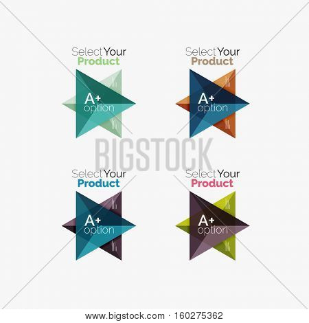 Set of triangle option infographic layouts. Select your product concept, make a choice idea