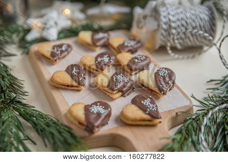 home made Chocolate Christmas Cookies on a table