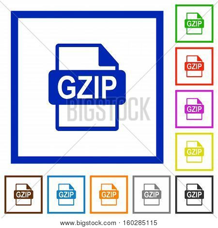 GZIP file format flat color icons in square frames
