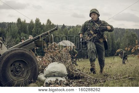 PERM RUSSIA - JULY 30 2016: Historical reenactment of World War II summer 1942. German soldiers.