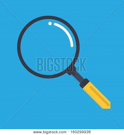 Magnifying glass zoom flat blue background symbol logo icon vector stock
