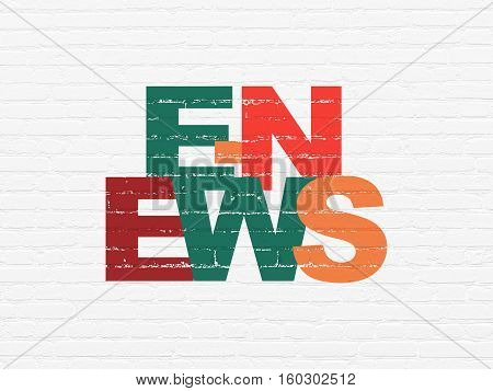 News concept: Painted multicolor text E-news on White Brick wall background