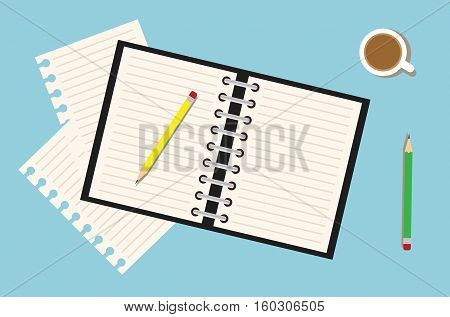Book pencil coffee desk flat office vector stock