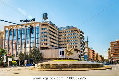 Alicante, Spain - October 30, 2016: View of the Glorieta de la Estrella, a square in Alicante.
