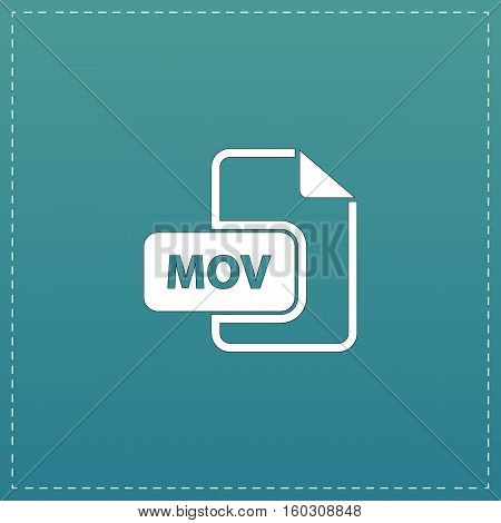 MOV video file extension. White flat icon with black stroke on blue background