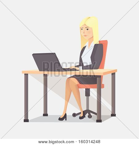 Businesswoman person with computer flat style illustration