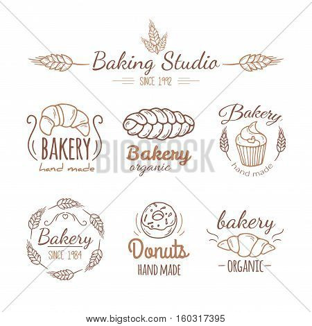 Bakery logo elements. Vector pasrty illustration. Baking logotypes
