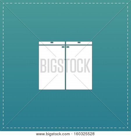 Cabinet. White flat icon with black stroke on blue background