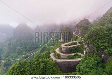 Winding And Curves Road In Tianmen Mountain National Park, Hunan Province, China