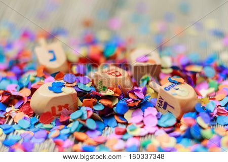 Jewish Holiday Dreidel Still Life Composed Of Elements The Chanukah Hanukkah Festival.