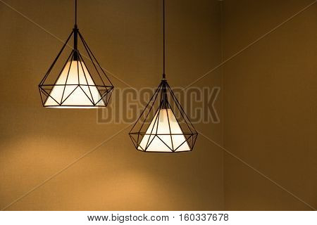 Two pendant lamps hanging on ceiling. Contemporary Design.