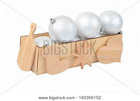 Wooden Box With Christmas Baubles