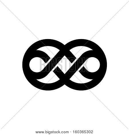 Knot logo with rounded wide border crossed lines. Black color abstract symbol.
