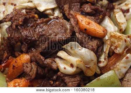 Chinese Food. Hot Dry Veal With Vegetables